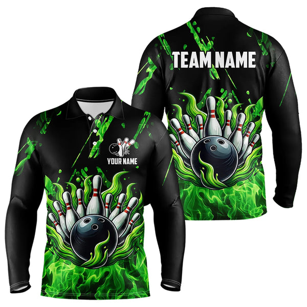 Green Flame Bowling Polo, 1/4 Zip jerseys for Men Custom St Patrick Bowling Team jerseys for bowlers NQS9600