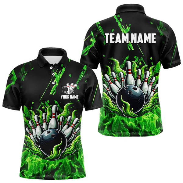 Green Flame Bowling Polo, 1/4 Zip jerseys for Men Custom St Patrick Bowling Team jerseys for bowlers NQS9600