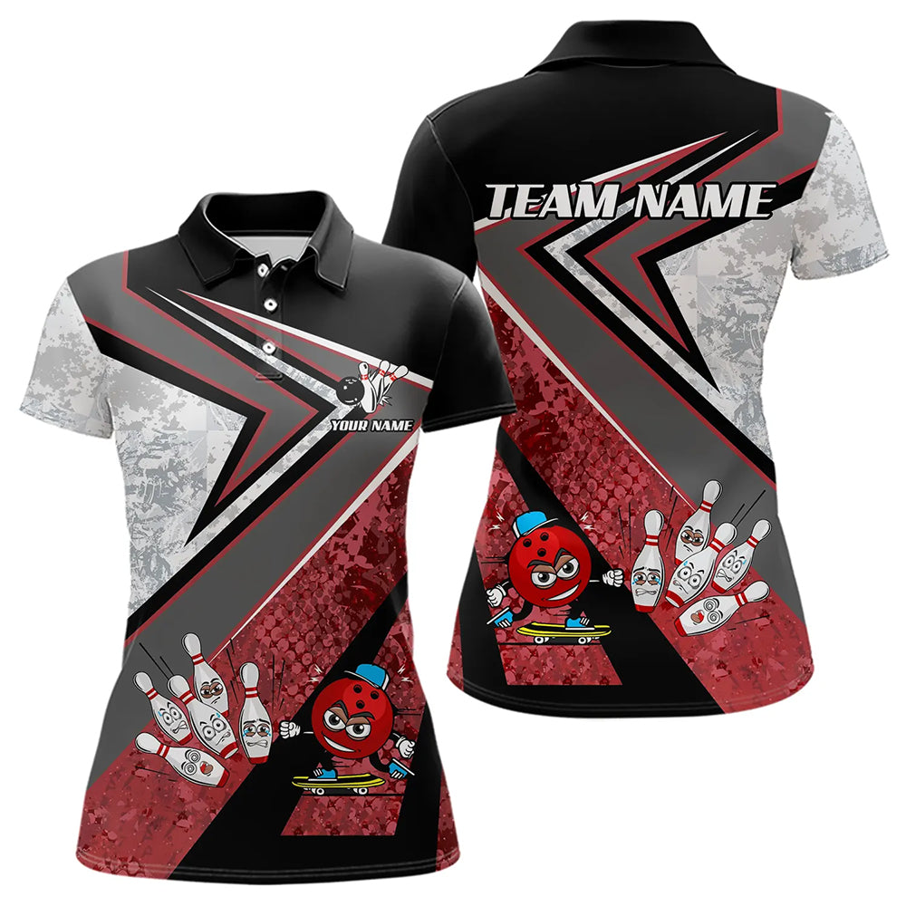 Funny Bowling ball and Pins Women bowling shirt Custom Camo Bowling Team Jersey, gift for Bowler | Red NQS9604
