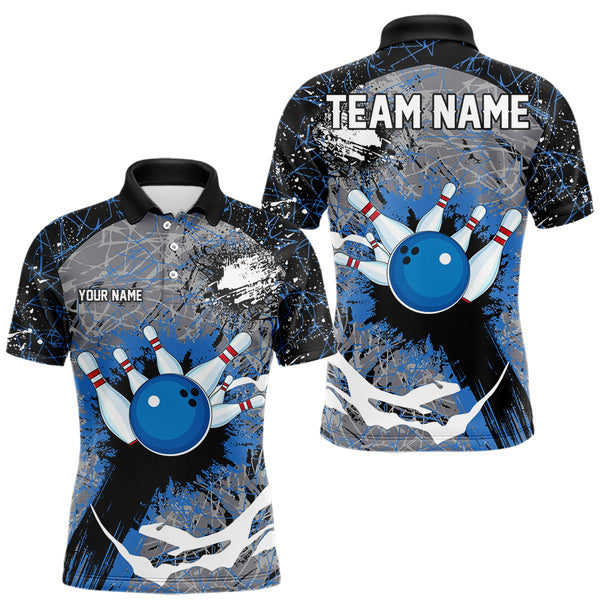 Personalized Black And Blue Camo Bowling Jerseys For Men Custom Bowling Team Polo, Quarter-Zip Shirts NQS9746