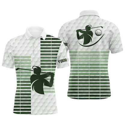 Mens golf polo shirts custom green stripe and white golf ball skin pattern golf tops for men NQS7528