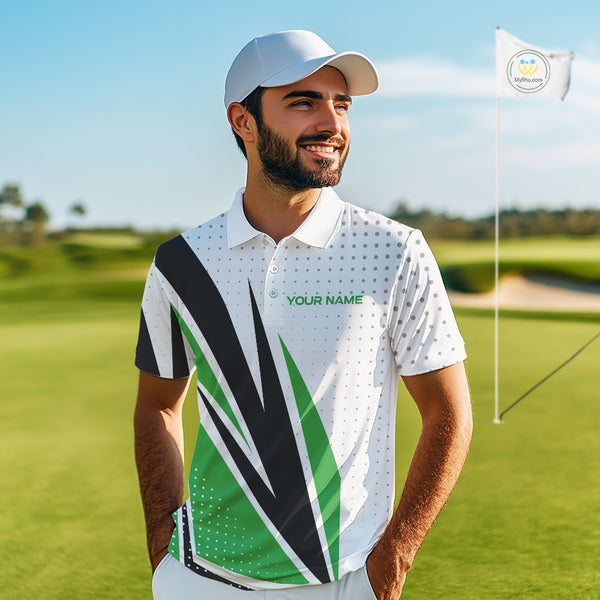 Black, White and Green Golf polo shirts For Mens custom mens golf top, unique golf gifts NQS10010
