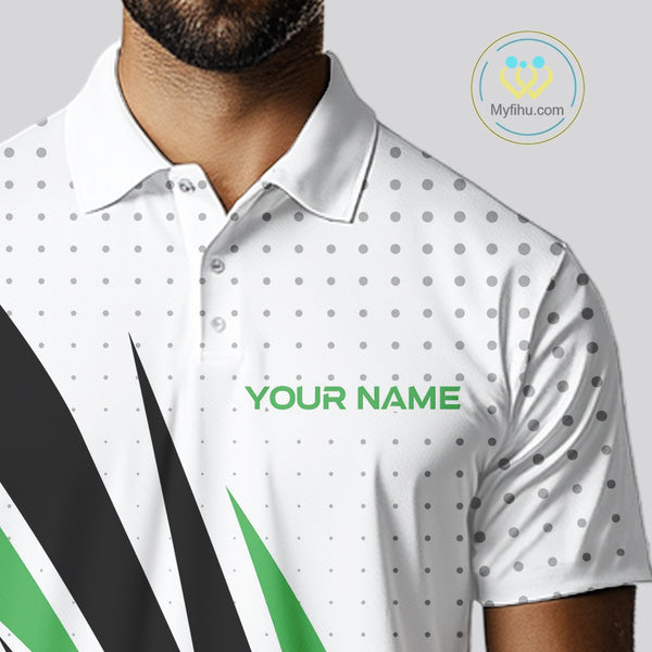 Black, White and Green Golf polo shirts For Mens custom mens golf top, unique golf gifts NQS10010
