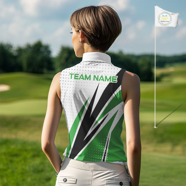 Black, White and Green Sleeveless Golf polo shirts For Women custom ladies golf top, unique golf gift NQS10010