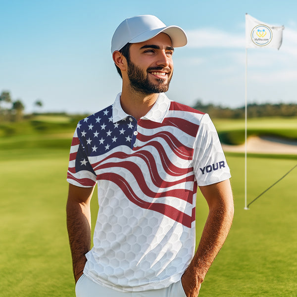 Red, White and Blue American Flag Men golf polo shirts custom men's patriotic golf apparel NQS10169