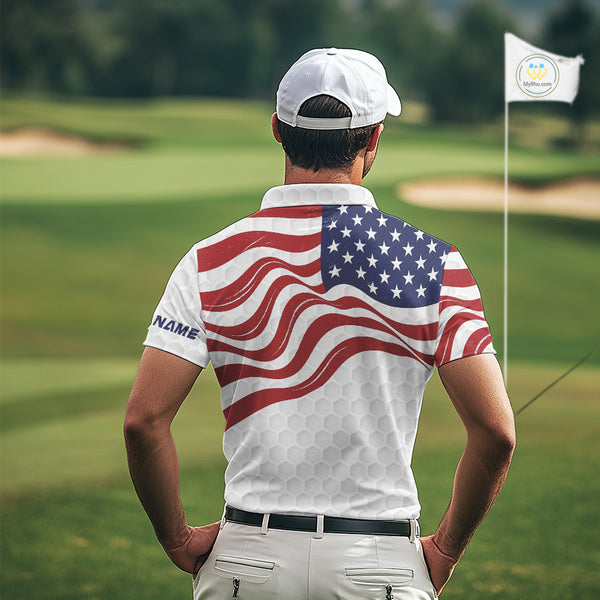 Red, White and Blue American Flag Men golf polo shirts custom men's patriotic golf apparel NQS10169