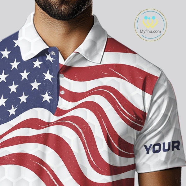 Red, White and Blue American Flag Men golf polo shirts custom men's patriotic golf apparel NQS10169