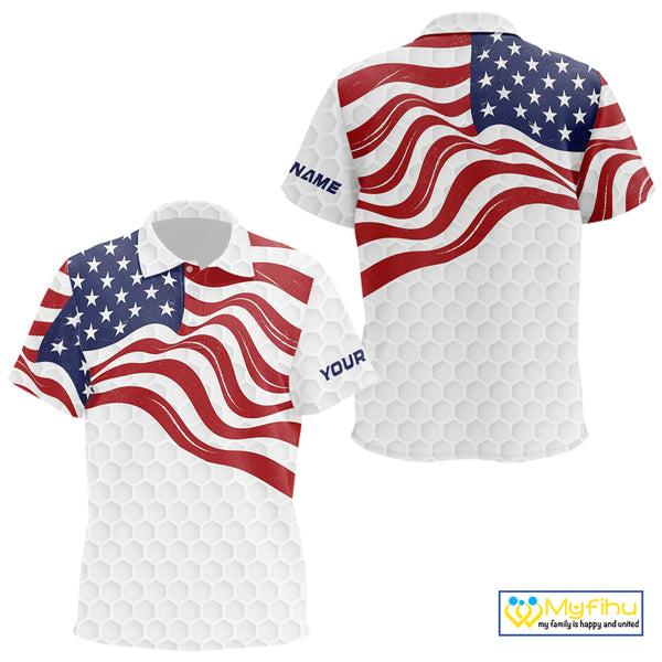 Red, White and Blue American Flag Kid golf polo shirts custom Kid's patriotic golf apparel NQS10169