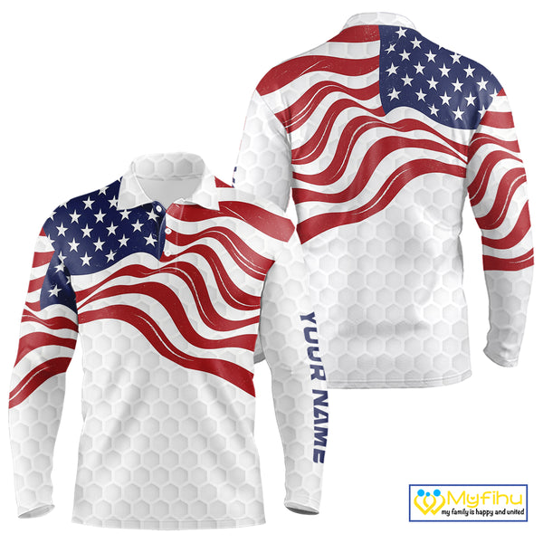 Red, White and Blue American Flag Men golf polo shirts custom men's patriotic golf apparel NQS10169