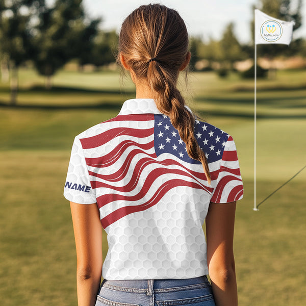 Red, White and Blue American Flag Women golf polo shirts custom women's patriotic golf apparel NQS10169