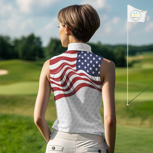 Red, White and Blue American Flag Women sleeveless polo shirt custom women's patriotic golf apparel NQS10169