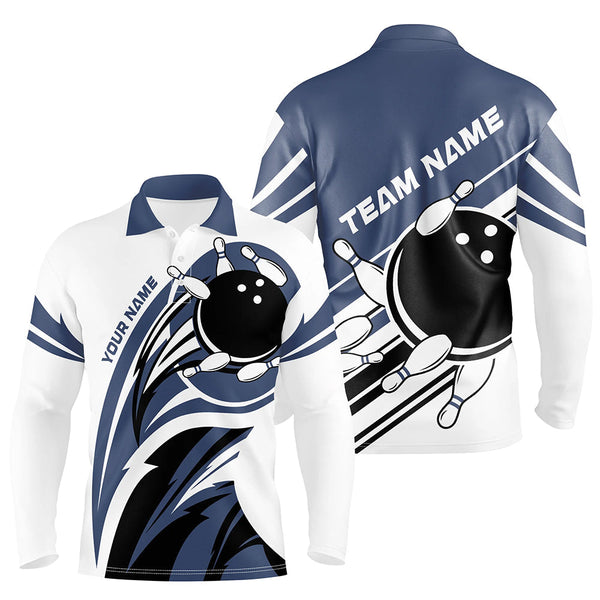 Blue and white Mens bowling shirts Custom Bowling Team League Jerseys, mens bowling outfits NQS8547