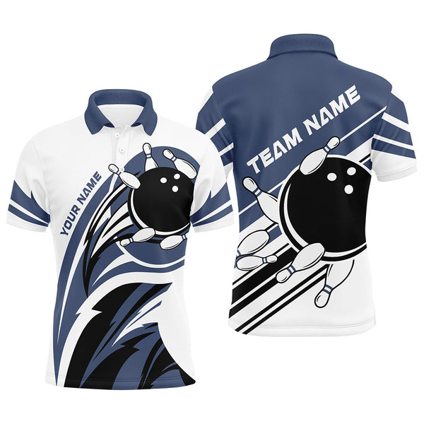Blue and white Mens bowling shirts Custom Bowling Team League Jerseys, mens bowling outfits NQS8547