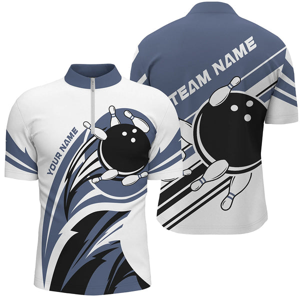 Blue and white Mens bowling shirts Custom Bowling Team League Jerseys, mens bowling outfits NQS8547
