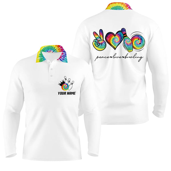 Colorful tie dye peace love bowling custom white Bowling Polo Shirts for men, team bowling shirts NQS6693