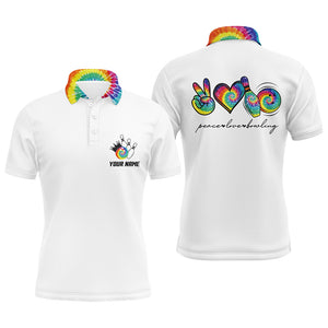 Colorful tie dye peace love bowling custom white Bowling Polo Shirts for men, team bowling shirts NQS6693