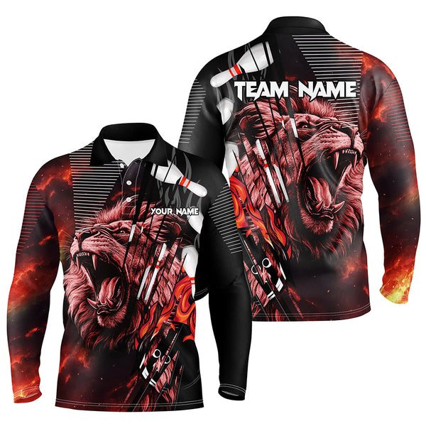 Black and Red Lion Custom Men Bowling Polo, 1/4 Zip Shirts Bowling League Shirts Team Jerseys Outfits NQS8789