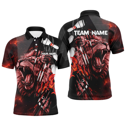 Black and Red Lion Custom Men Bowling Polo, 1/4 Zip Shirts Bowling League Shirts Team Jerseys Outfits NQS8789