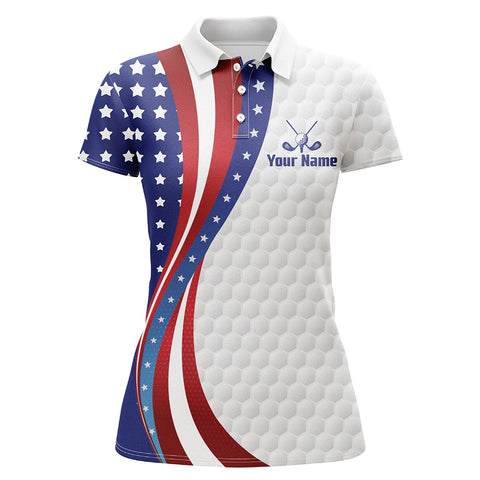 Red, White and Blue American Flag Womens golf polos shirts custom patriotic ladies golf tops NQS9259