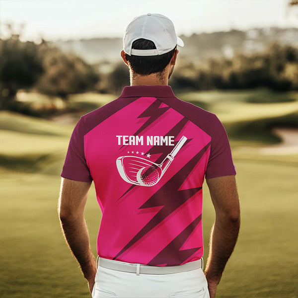 Men golf polo shirts pink lightning custom name and team name golf shirt, golfing gifts NQS9428