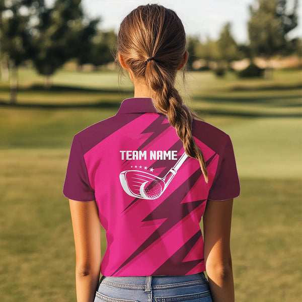 Women golf polo shirts pink lightning custom name and team name golf shirt, golfing gifts NQS9428
