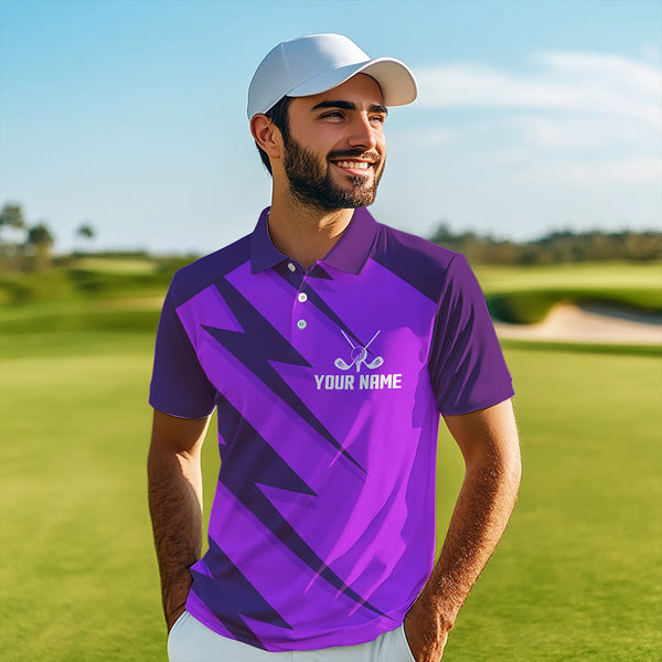 Men golf polo shirts purple lightning custom name and team name golf shirt, golfing gifts NQS9429