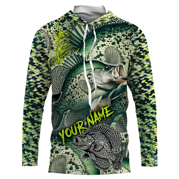 Personalized Crappie Fishing jerseys, Crappie green scales long sleeve fishing shirts uv protection NQS3654