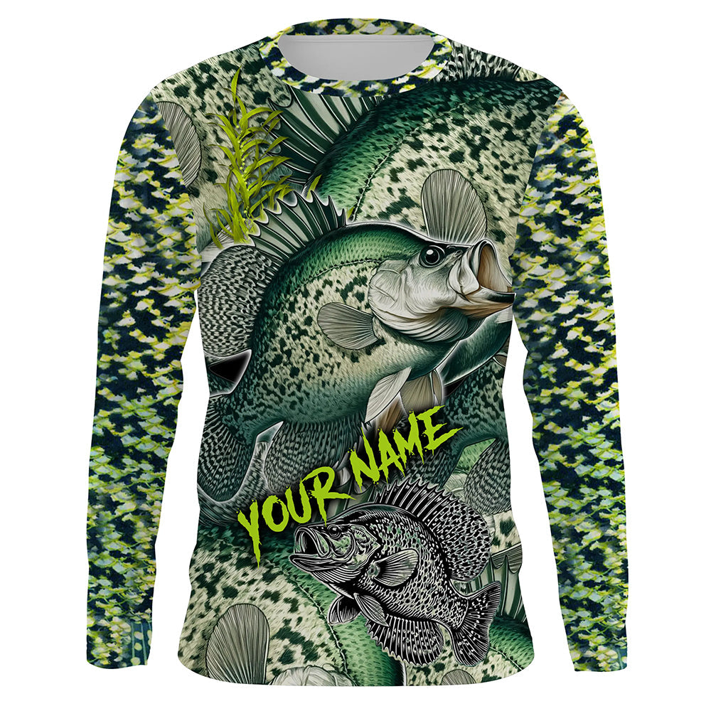 Personalized Crappie Fishing jerseys, Crappie green scales long sleeve fishing shirts uv protection NQS3654