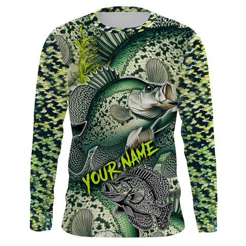 Personalized Crappie Fishing jerseys, Crappie green scales long sleeve fishing shirts uv protection NQS3654
