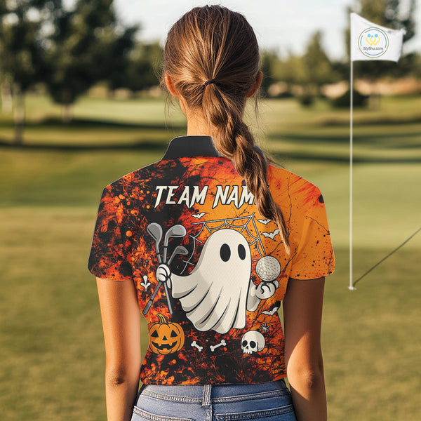 Custom Orange Halloween Boo Golf Polo Shirts for Women, Halloween Ladies Golf Outfits NQS10524