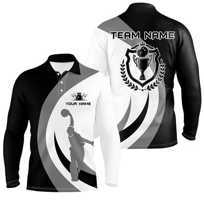Black and white retro Bowling Polo Shirt For Men Bowling Jersey Custom Bowling League Team Shirt NQS6704