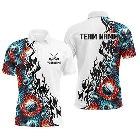 Flame Golf Ball pattern fire White Mens golf polos shirts custom golf attire for men NQS9270