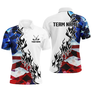 American Flag Fire Flame White Mens golf polos shirts custom patriotic team golf attire for men NQS9271