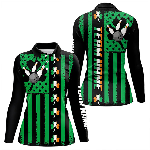 Black and Green American flag Irish Women bowling shirts Custom St Patrick Day Bowling Team Jersey NQS9612