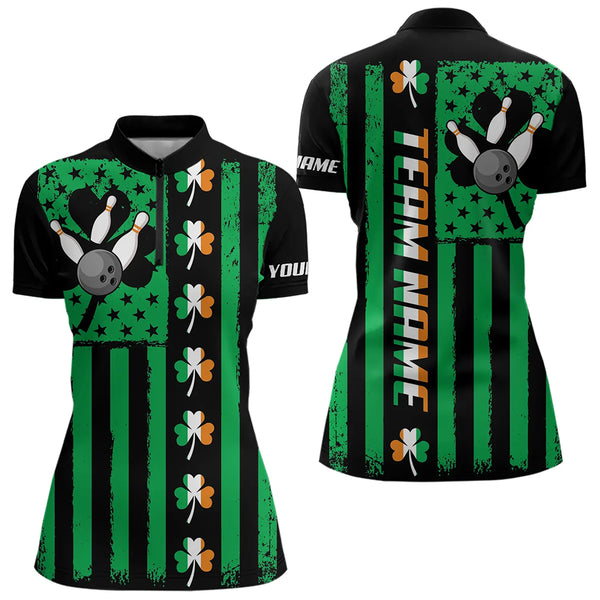 Black and Green American flag Irish Women bowling shirts Custom St Patrick Day Bowling Team Jersey NQS9612