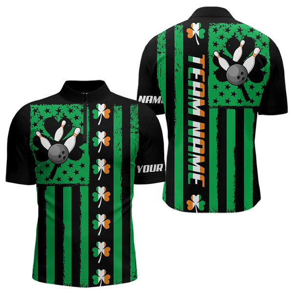 Black and Green American flag Irish Men bowling shirts Custom St Patrick Day Bowling Team Jersey NQS9612
