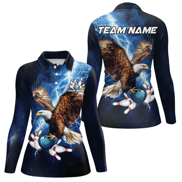 Custom Blue Lightning Thunder storm Eagle Women Bowling Shirts, Bowling Team Jerseys Outfits NQS9765