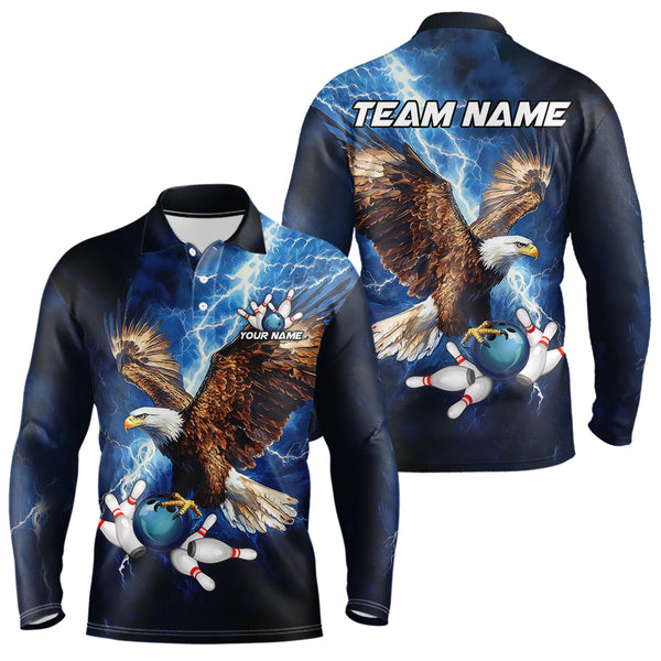 Custom Blue Lightning Thunder storm Eagle Men Bowling Shirts, Bowling Team Jerseys Outfits NQS9765