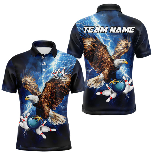 Custom Blue Lightning Thunder storm Eagle Men Bowling Shirts, Bowling Team Jerseys Outfits NQS9765