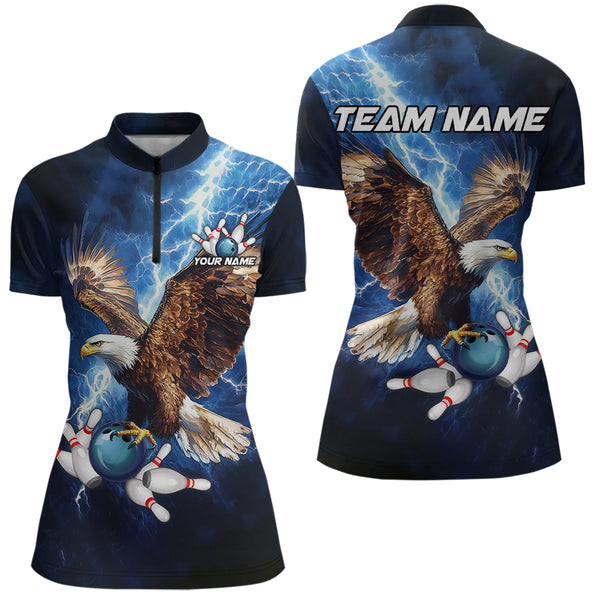 Custom Blue Lightning Thunder storm Eagle Women Bowling Shirts, Bowling Team Jerseys Outfits NQS9765