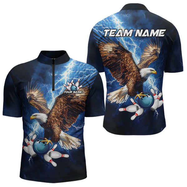 Custom Blue Lightning Thunder storm Eagle Men Bowling Shirts, Bowling Team Jerseys Outfits NQS9765