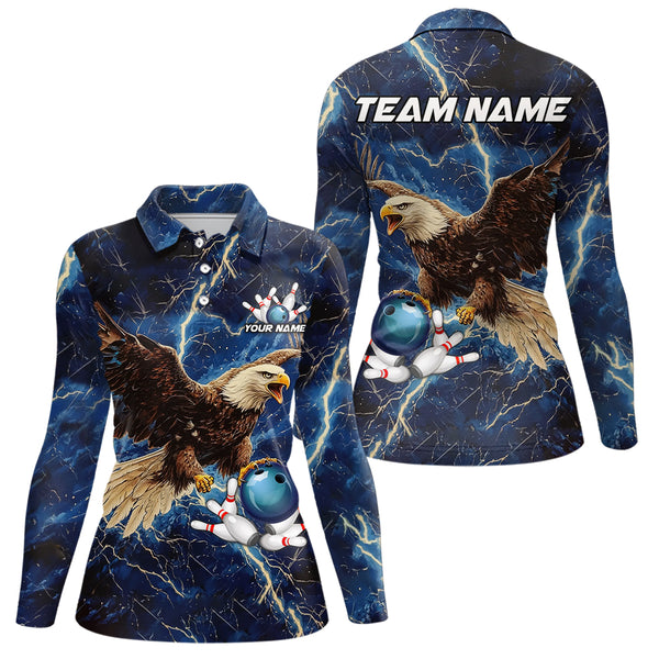 Custom Eagle Bowling Shirts For Women Blue Lightning Thunder storm, Bowling Team Jerseys NQS9766