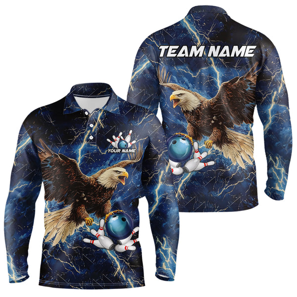 Custom Eagle Bowling Shirts For men Blue Lightning Thunder storm, Bowling Team Jerseys NQS9766