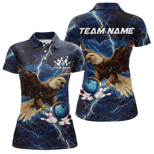 Custom Eagle Bowling Shirts For Women Blue Lightning Thunder storm, Bowling Team Jerseys NQS9766