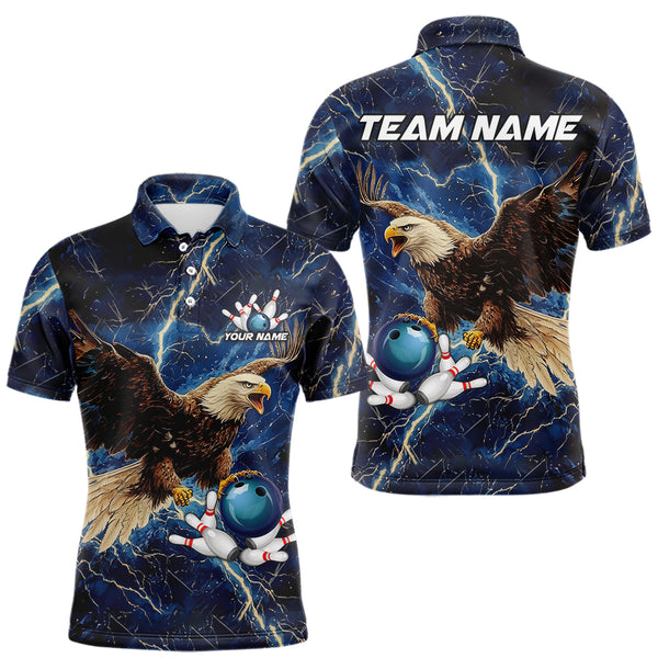 Custom Eagle Bowling Shirts For men Blue Lightning Thunder storm, Bowling Team Jerseys NQS9766
