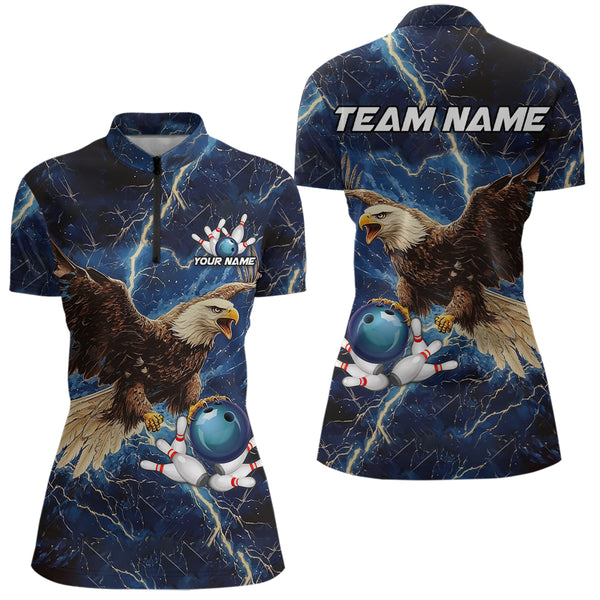 Custom Eagle Bowling Shirts For Women Blue Lightning Thunder storm, Bowling Team Jerseys NQS9766