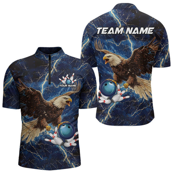 Custom Eagle Bowling Shirts For men Blue Lightning Thunder storm, Bowling Team Jerseys NQS9766