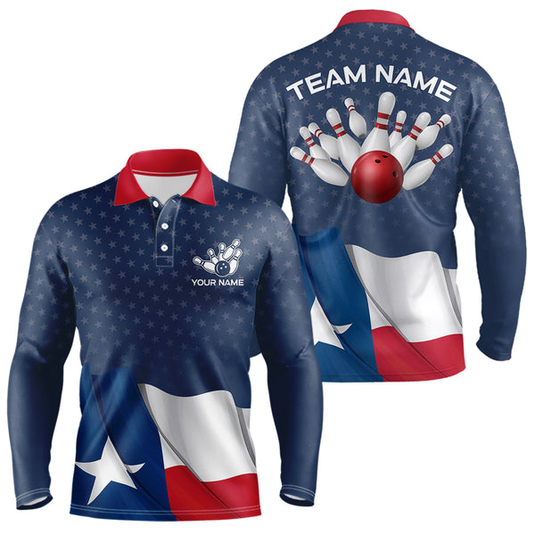 Men's bowling Polo, Quarter Zip shirts Custom name Texas flag vintage Bowling Team Bowlers Jerseys NQS9768