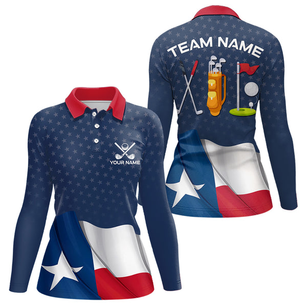 Texas Flag Golf Polo Shirts For Women Custom Team Name ladies golf tops, patriotic golf gifts NQS9769