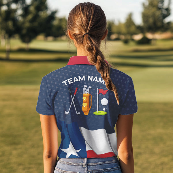 Texas Flag Golf Polo Shirts For Women Custom Team Name ladies golf tops, patriotic golf gifts NQS9769